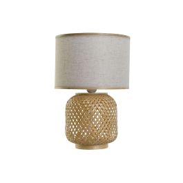DKD Home Decor Lámpara de Sobremesa Urban, Marrón Natural, Bambú y Poliéster, Pantalla Tela, E27, 26x39x26 cm