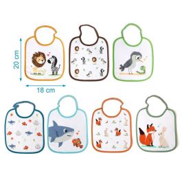 KioKids Set de 7 Baberos Impermeables de Algodón con Motivos de Animales Multicolor para Bebés +0 Meses