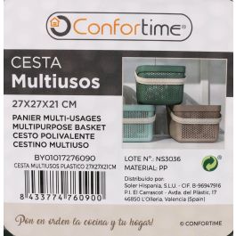 Cesta Multiusos de Plástico 27x27x21 cm - Confortime (12 Unidades)