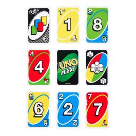 Mattel Games Hmy99 Juego de Cartas UNO Flex con Cartas Especiales para Cambiar Color, Juego Familiar +7 Años, Multilenguaje