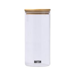 Quttin Tarro de Borosilicato con Tapa de Bambú, 1250 ml, 9.5 x 21 cm (12 Unidades)