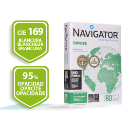 Navigator Papel Din A4 80 Gramos Paquete 500 Hojas | 100% Libre de Atascos, Calidad UHD, Blanco, Certificado Ecolabel y FSC