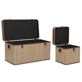 DKD Home Decor Baúl Oriental Marrón/Natural 80x40x44 cm Set de 3 Piezas de Bambú y PU