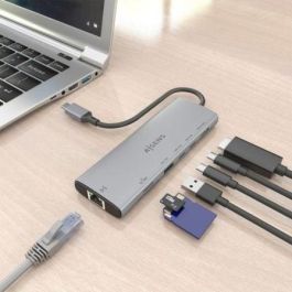 Aisens ASUC-7P032-GR Docking USB-C 7 en 1 con HDMI 4K, Ethernet Gigabit, 2x USB-C 10G, USB-A 10G y Lector Tarjetas Gris