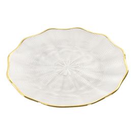 DKD Home Decor Plato Glam de Cristal Transparente y Dorado 22 x 2 x 22 cm Pack de 6 Unidades Apto Microondas y Lavavajillas