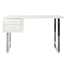 DKD Home Decor Escritorio Moderno Blanco Plateado de MDF y Metal, Desmontable, 120 cm Ancho x 55 cm Fondo x 76 cm Alto DKD Home Decor Escritorio Moderno Blanco Plateado de MDF y Metal, Desmontable, 120 cm Ancho x 55 cm Fondo x 76 cm Alto