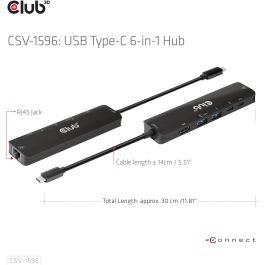 Club3D CSV-1596 USB-C Hub 6 en 1 HDMI/2xUSB/2xUSB-C/LAN 4K120Hz PD100W Negro para PC/Mac