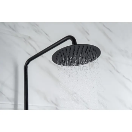 Oceanic Columna de ducha Mezclador termostático Cabezal redondo ø 20 cm Negro mate Ducha de mano 3 chorros Altura regulable Acero Inoxidable