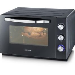 Severin a 2073 Horno de Convección XXL 60L con Piedra para Pizza, Asador Giratorio, 2200W, Temporizador 120 min, Negro/Acero Inoxidable