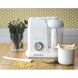 BEABA Babycook Solo Robot 4 en 1 Al vapor, Mezclado, Descongelado, Recalentado XL Capacidad Blanco y Plata