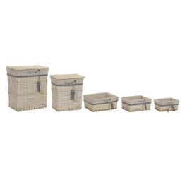 DKD Home Decor Cesta Mediterráneo Hecha a Mano con Diseño Peces, Poliéster y Algodón, Beige y Azul, 35x47x56 cm, Set de 5