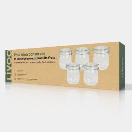 Livoo MEN400 - Juego de 5 Tarros para Batch Cooking de Vidrio Borosilicato con Cierre Metálico - 750 ml