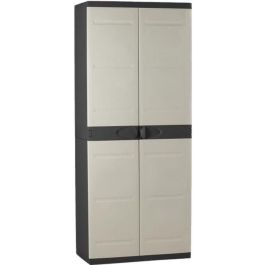 Plastiken Armario Alto de Almacenamiento 2 Puertas 4 Estantes Gama Titanio 70x44x176 cm Beige y Negro Interior y Exterior