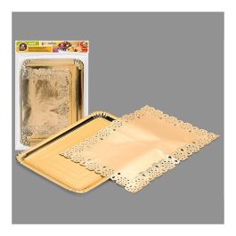 Best Products Bandeja rectangular con blonda oro 25x34cm