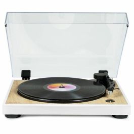 Thomson TT301 Tocadiscos de diseño, 33 y 45 rpm, con cabezal Audio-Technica AT3600L, acabado Madera y Blanco