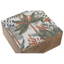 DKD Home Decor Joyero Tropical Colección Tropical 24 Set de 2 Unidades Madera de Mango Palmera Verde Naranja 18x9x18 cm