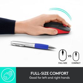 Logitech M190 Ratón Inalámbrico RF Completo, Pilas Alcalinas, Rojo