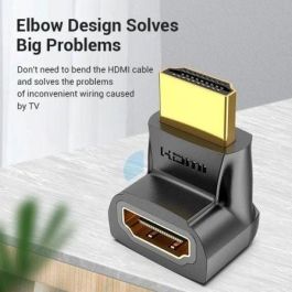 Vention AINB0-2 Adaptador HDMI 4K@60Hz 270º Macho a Hembra Chapado en Oro Negro para TV Monitor Proyector - Pack 2 Unidades