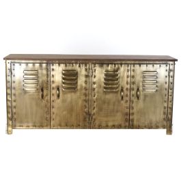 DKD Home Decor Buffet Loft Dorado de Metal con 4 Puertas y 4 Estanterías - Mueble Aparador de Almacenamiento 152x35x69 cm