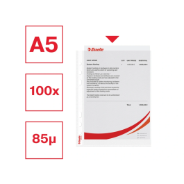 Esselte Funda Multitaladro DIN A5 Polipropileno Piel de Naranja con Refuerzo, Transparente, Bolsa de 100 Unidades