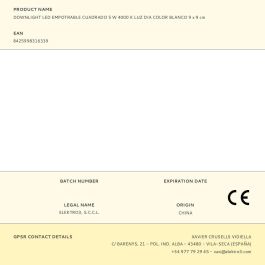 Edm Downlight Led Empotrable Cuadrado 5W 4000K Luz Día Blanco 9x9 cm