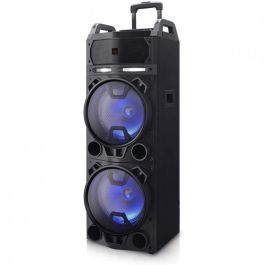 Aiwa KBTUS-900 Altavoz Trolley Portátil 100W RMS Bluetooth con 2 Micrófonos Inalámbricos, Radio FM, USB y Luces LED