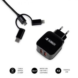 SUBBLIM CARGADOR USB DE VIAJE/PARED 2xUSB (2.4A) + CABLE 3EN1 BLACK Negro Interior Precio: 10.95000027. SKU: S5622253