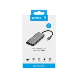 Sandberg Base de Acoplamiento USB-C Dock con HDMI, LAN RJ45, Lector de Tarjetas SD, USB 3.0 y Carga Power Delivery 100W para Ordenador