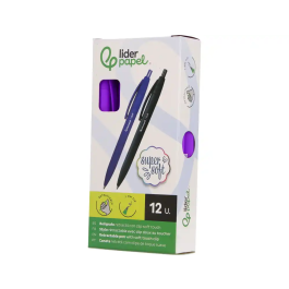 Liderpapel Bolígrafo Retráctil Punta 1 mm con Clip - Tinta Azul, Cuerpo Morado Acabado Soft Touch, 27x145x70 mm