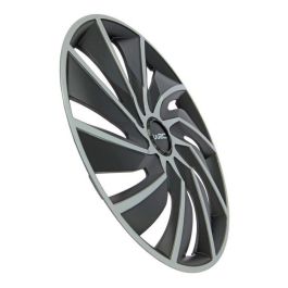 WRC Juego de 4 Tapacubos Bicolores 14 Pulgadas Negro Mate y Gris Plateado Diseño Deportivo TURBO en ABS WRC Juego de 4 Tapacubos Bicolores 14 Pulgadas Negro Mate y Gris Plateado Diseño Deportivo TURBO en ABS