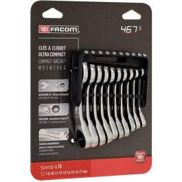 Facom 467BS.JP10PB Juego de 10 llaves combinadas de carraca, cortas, en maletín portátil