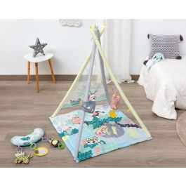 KioKids Teepee-Mantita de Actividades Perezoso 2 en 1, con 5 Juguetes (Peluches, Espejos, Mordedores) Multicolor para Bebés +0 Meses