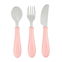 Beaba Set 3 Cubiertos Aprendizaje Acero Inoxidable Rosa Cuchara Tenedor Cuchillo Formas Redondeadas