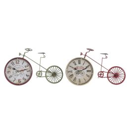 DKD Home Decor Reloj Sobremesa Shabby de Hierro con Bicicleta, Colores Surtidos (Verde/Rojo), 34.5 Ancho x 22.5 Alto x 5 Profundo cm, Pack 4 Unidades