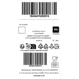 La Mediterranea Plato Postre "Anllo" Elite Brillo 18x18 cm (12 Unidades)