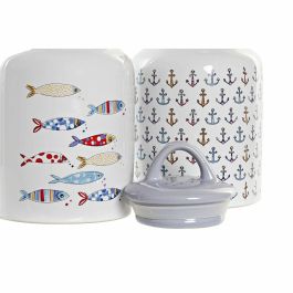 Bote Mediterraneo DKD Home Decor Multicolor Blanco 11 x 19 x 11 cm (2 Unidades) Bote Mediterraneo DKD Home Decor Multicolor Blanco 11 x 19 x 11 cm (2 Unidades)