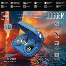 SAMI JOGGER Auriculares Bluetooth TWS con Aro Silicona Azul y Pantalla LCD, Resistente al Agua y al Polvo para Día a Día
