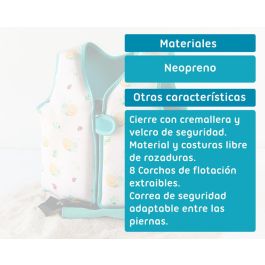 KioKids Chaleco Neopreno Flotación para Niños Caracoles Beige 2-3 Años, Corchos Extraíbles, Cierre Seguridad Reforzado, Peso Max 15kg