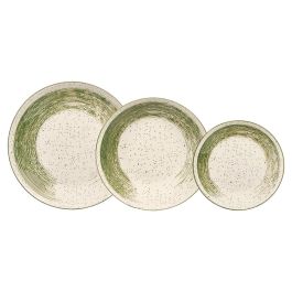 Vessia Vajilla 12 Piezas Patinada Verde, Cerámica, Plato Grande 27x27x3 cm y Plato Hondo 20x20x4.5 cm, Dimensiones 27x15x27 cm (Set de 2)