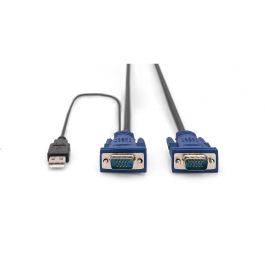 Digitus Cable KVM VGA PS/2 para Teclado/Ratón y USB, 1.8 m, Conectores HD DB15/M, 2xMiniDIN6/M, USB tipo A/M, Negro