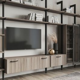 Emuca Kit de soportes para 3 estantes de madera y 1 módulo para la estructura Zero, Zamak, Pintado negro texturizado