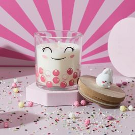 The Concept Factory Vela Perfumada Kawaii Vaso Vidrio Tapa Madera Rosa Frambuesa Azul Algodón de Azúcar Negro Vainilla Malvavisco 120g 25h