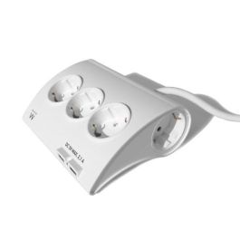 Ewent EW3935 Base Múltiple Regleta 5 Tomas AC, 2 USB, 1.5m Cable, Interruptor, Protección Infantil y Sobretensión, 3680W, Blanca