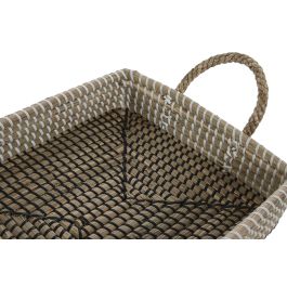 DKD Home Decor Bandeja Decoracion Set de 2, Marron Claro Natural, Seagrass/Pu, 32 x 16 x 41 cm