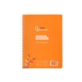 Liderpapel Cuaderno espiral A5 Pautaguía Tapa Plástico 80h 90gr Cuadro Pautado 4mm Color Naranja