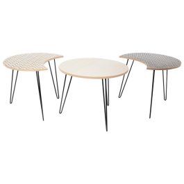 Home Deco Factory Juego 3 Mesas Auxiliares Puzzle Madera Metal