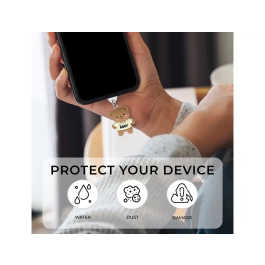 Wondee Protector Decorativo para Puerto USB C Tipo C con Charm Colgante de Oso, Evita Polvo y Suciedad, Para Smartphone, Modelo Funny Bear, 30x10x20 mm