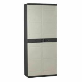 Plastiken Armario Alto de Almacenamiento 2 Puertas 4 Estantes Gama Titanio 70x44x176 cm Beige y Negro Interior y Exterior