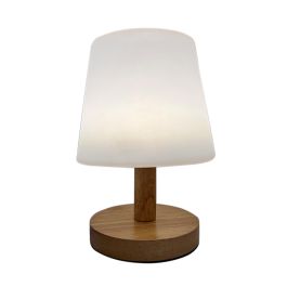 DKD Home Decor Lámpara de Sobremesa para Terraza y Jardín, materiales PE y Madera, en Blanco y Natural, 14.5 cm ancho x 22 cm alto