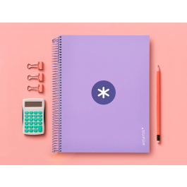 Antartik Cuaderno espiral A4 micro tapa forrada 120 hojas 90 gr cuadro 5mm 5 bandas color lavanda